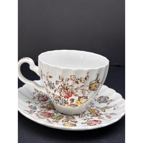 Vtg Staffordshire Bouquet Teacup, Johnson Brothers England Cup Saucer - Picture 3 of 16